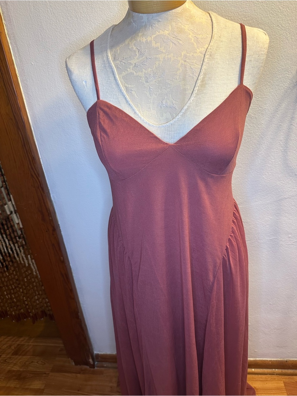 Rust Pink Spaghetti Strap Maxi Dress